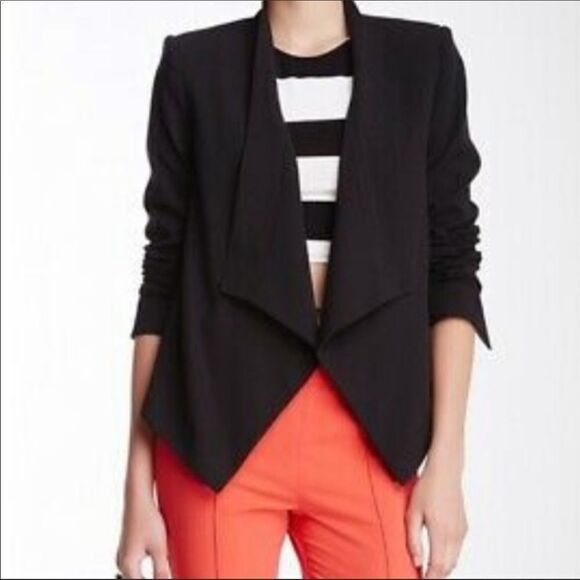 Bcbgmaxazria Abree Draped Open Front Waterfall Blazer Jacket Black M - Picture 8 of 8